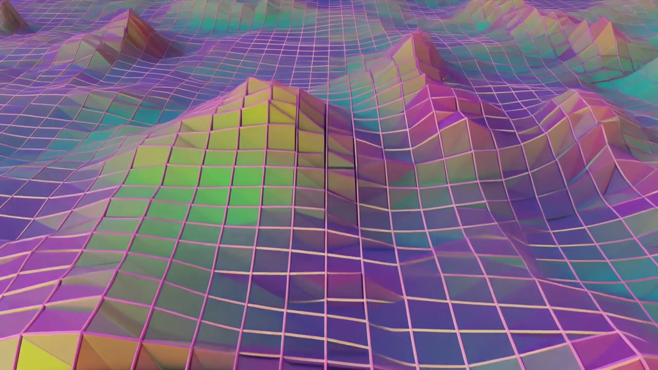 Abstract Digital Landscape with Moving Colorful Grid Terrain