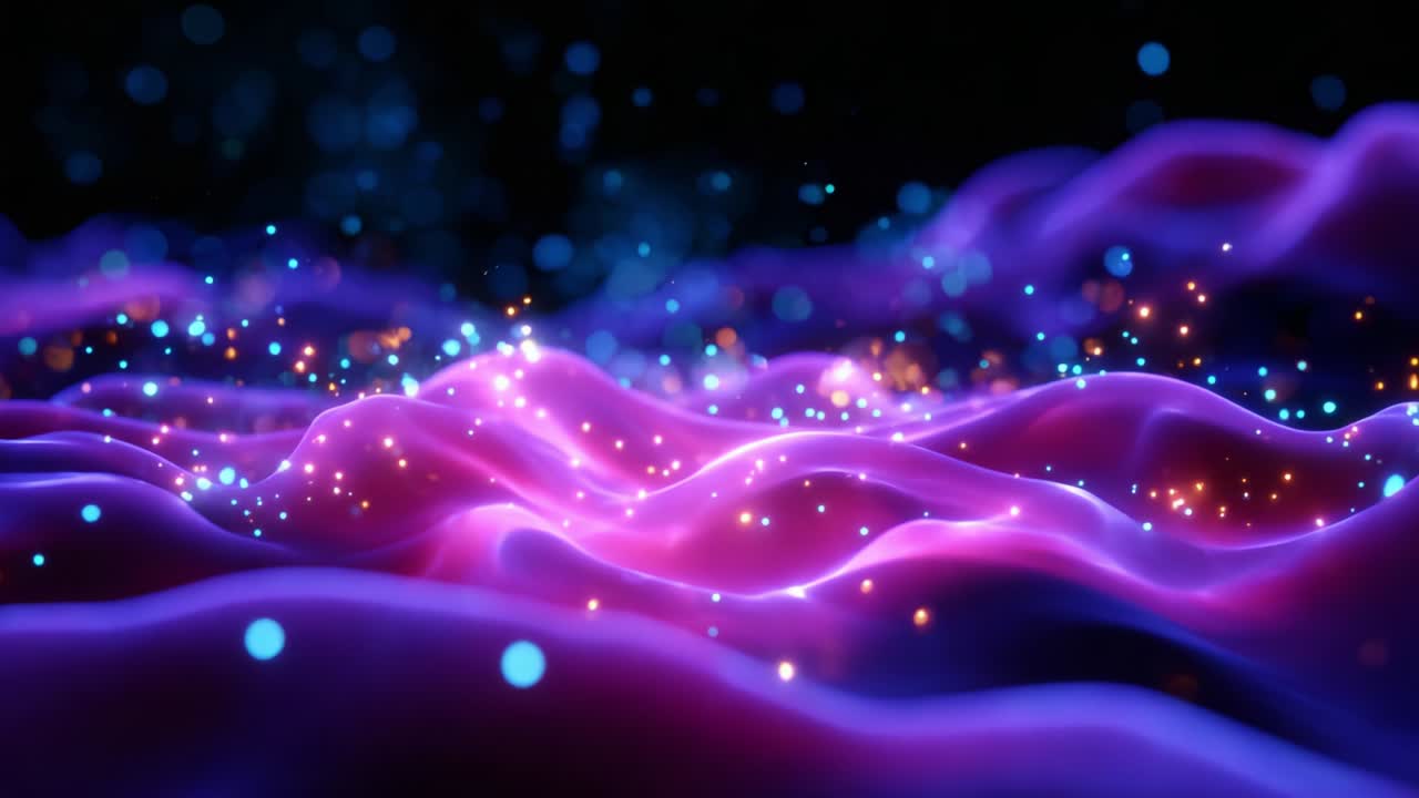 Captivating Waves of Light and Color: A Dynamic Journey Through a Mesmerizing Abstract Landscape of Pulsating Energy and Twinkling Particles in a Cosmic Environment