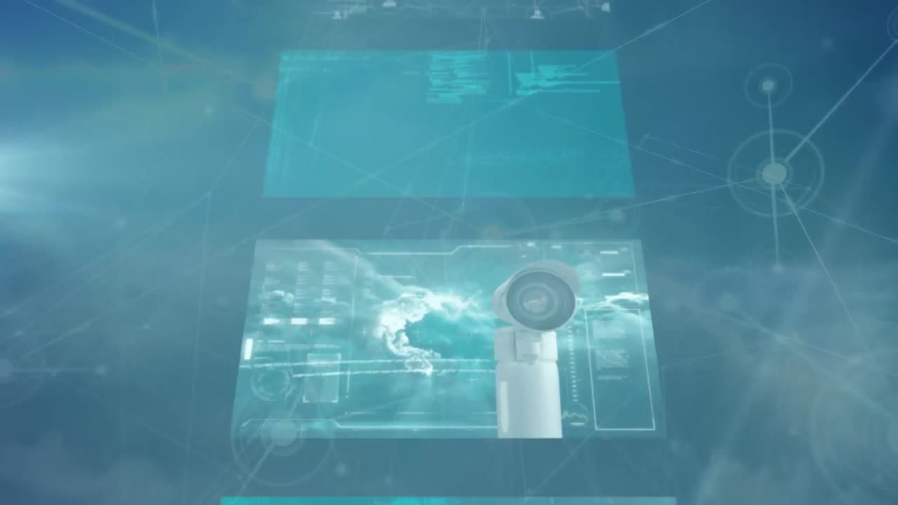 스크린과 회로판 위에 디지털 아이콘으로 연결 네트워크의 애니메이션