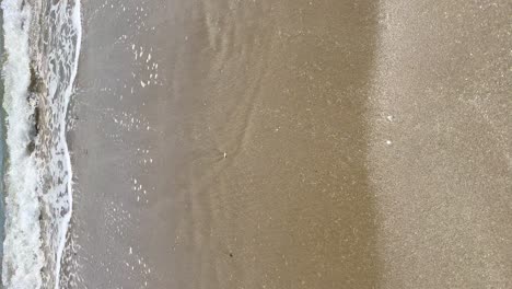 foam with waves of the sea on the beach from a vertical shot view, vertical view