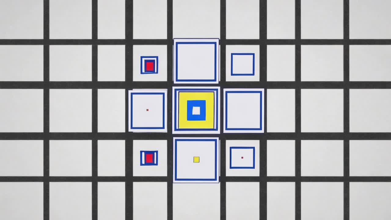 Animating central modular cluster growing from red dot on gray grid, showing transformation