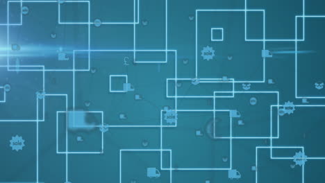 animation of network of connections with online shopping icons and square outlines