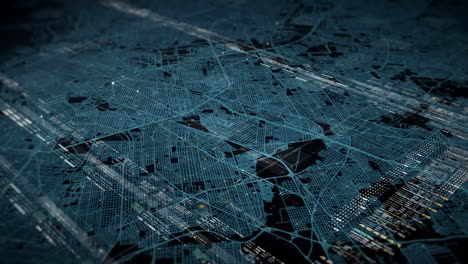 interfaz de usuario gráfica de movimiento futurista pantalla de visualización frontal con datos digitales pantalla de información de telemetría del mapa de la ciudad para la pantalla de visualización de escritorio de la computadora de fondo digital