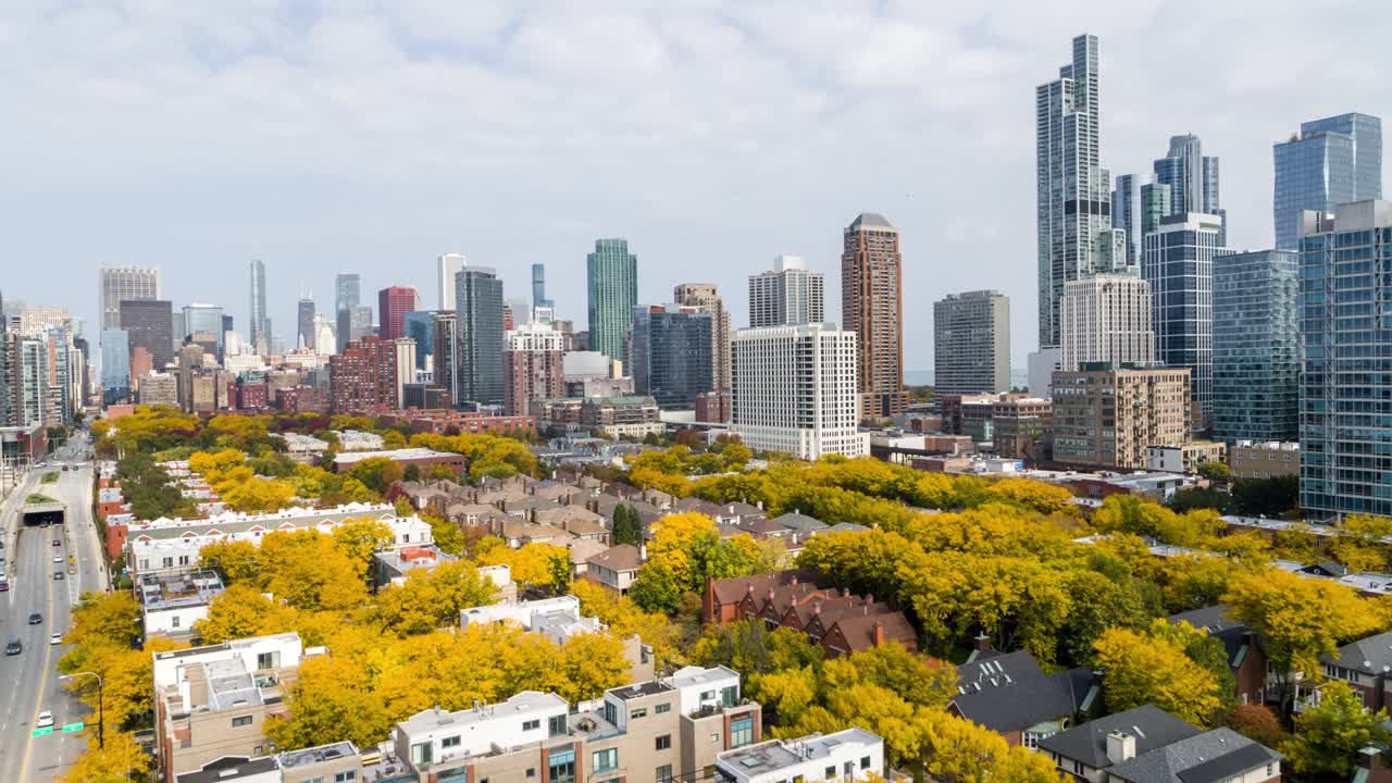Chicago Cityscape and Autumn Colors - Aerial Shot in 4K