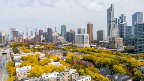 chicago cityscape and autumn colors - aerial shot in 4k