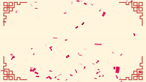 animación de patrón chino y confeti cayendo sobre un fondo amarillo