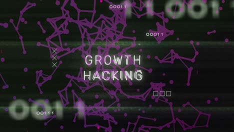 animation of growth hacking text and data processing over computer motherboard