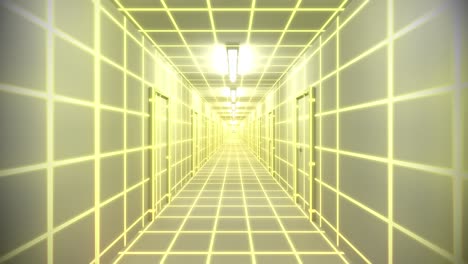 endless white corridor doors neon tron 80s arcade glow loop wireframe matrix 4k