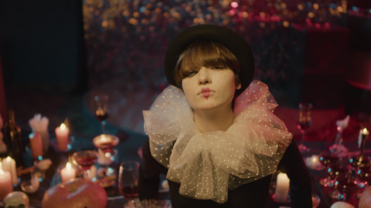 카메라를 바라보는 젊은 여성의 클로즈업 뷰.