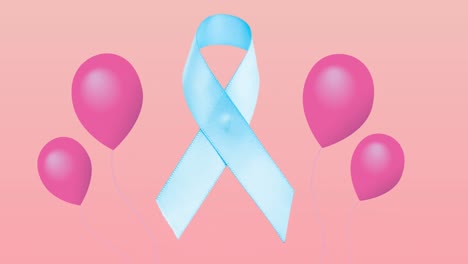 Animation-of-flying-pink-balloons-over-blue-ribbon-logo