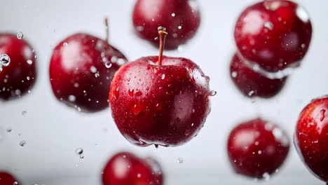 manzanas rojas con gotas de agua