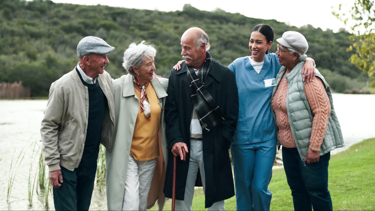 Group of elderly people with their nurse