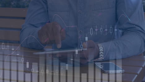 animación del procesamiento de estadísticas sobre un empresario que usa una tableta