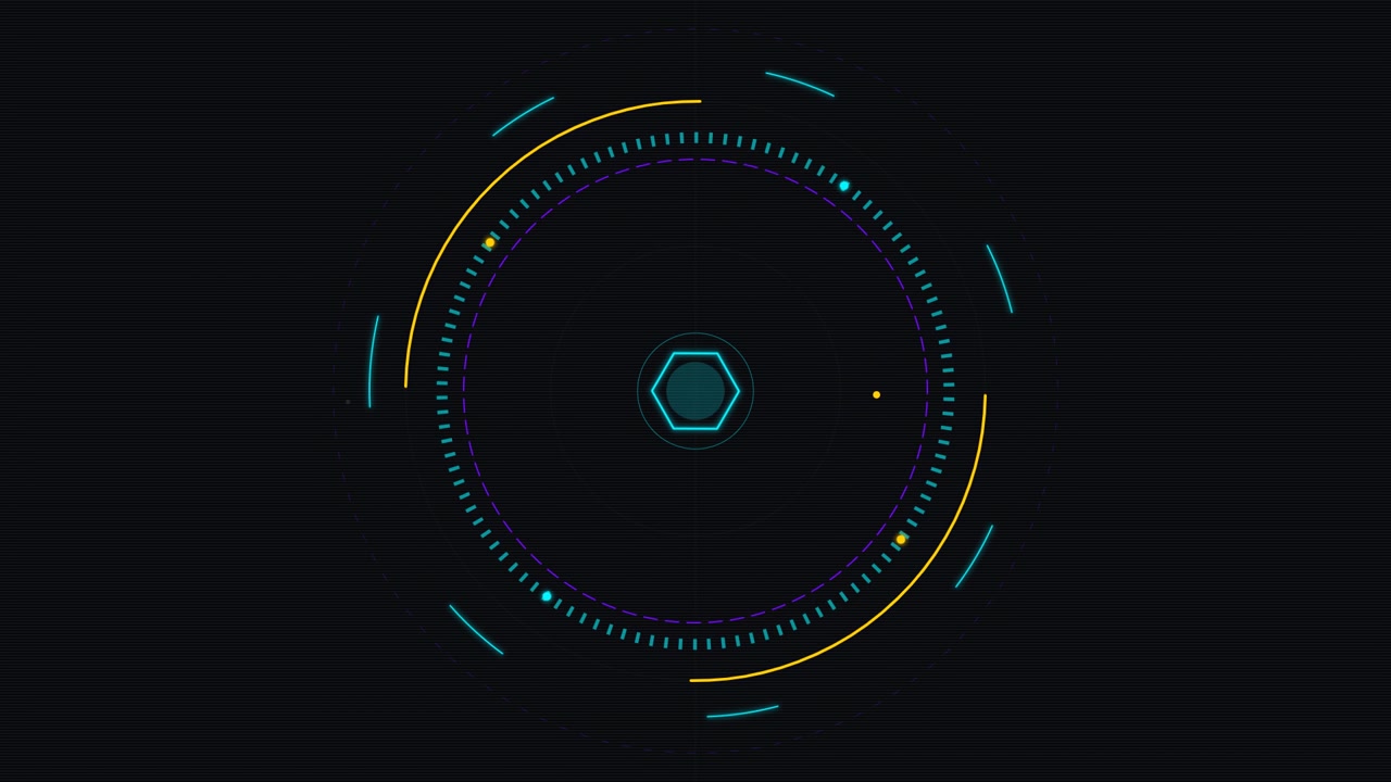 Futuristic Digital HUD Interface with Rotating Circular Elements