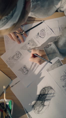 artist working on storyboards