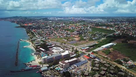 Pan-left-aerial-view-of-Sunscape-Curaçao-Resort,-Curacao,-Dutch-island-of-Curacao