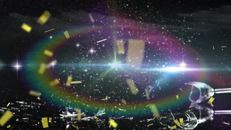 animación de estrellas y confeti sobre una copa de champán