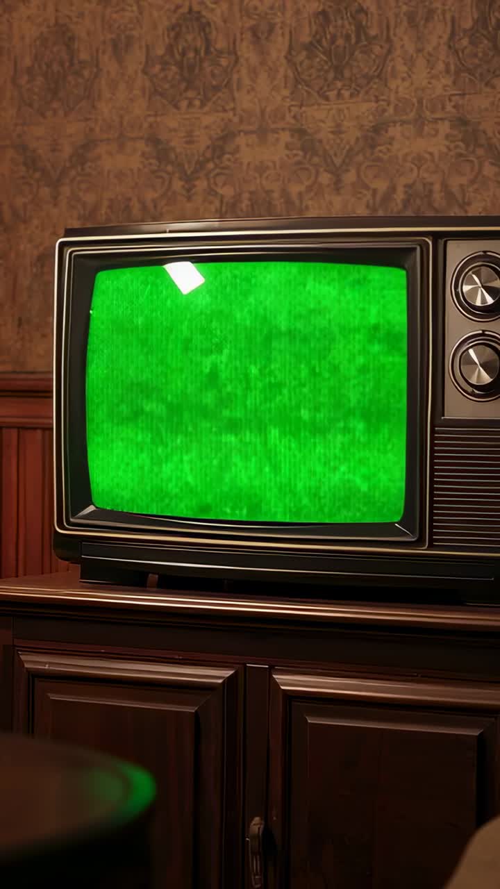 Video verticale: spostamento statico che causa la visualizzazione di rumore verde in stile TV CRT nel soggiorno con manopole