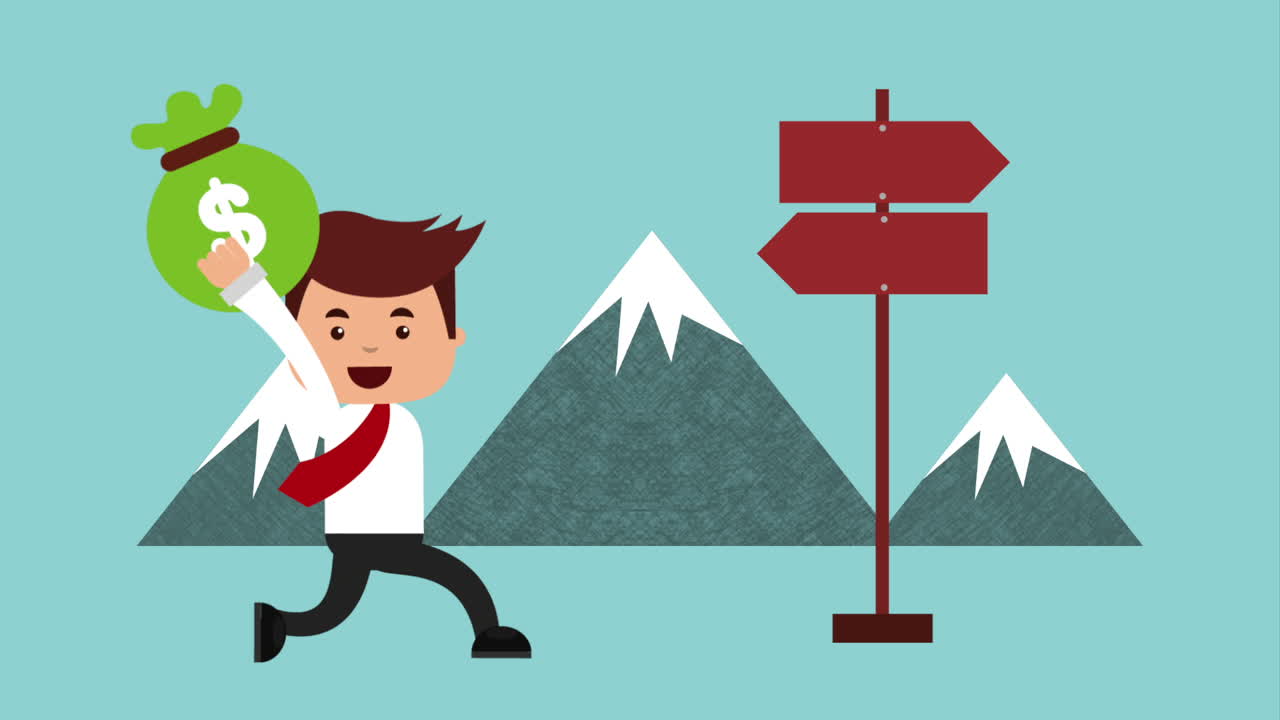 돈과 성공을 위해 산을 고 있는 사업가