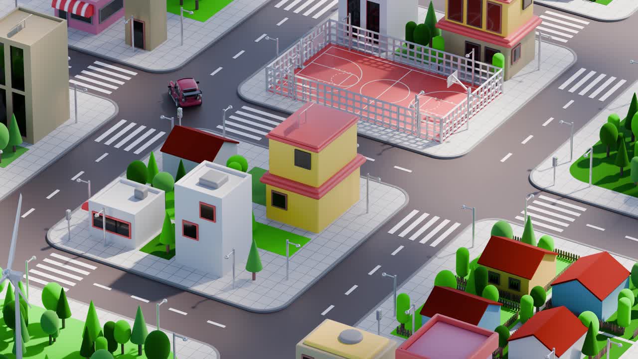 Isometric Cityscape with Buildings and Cars