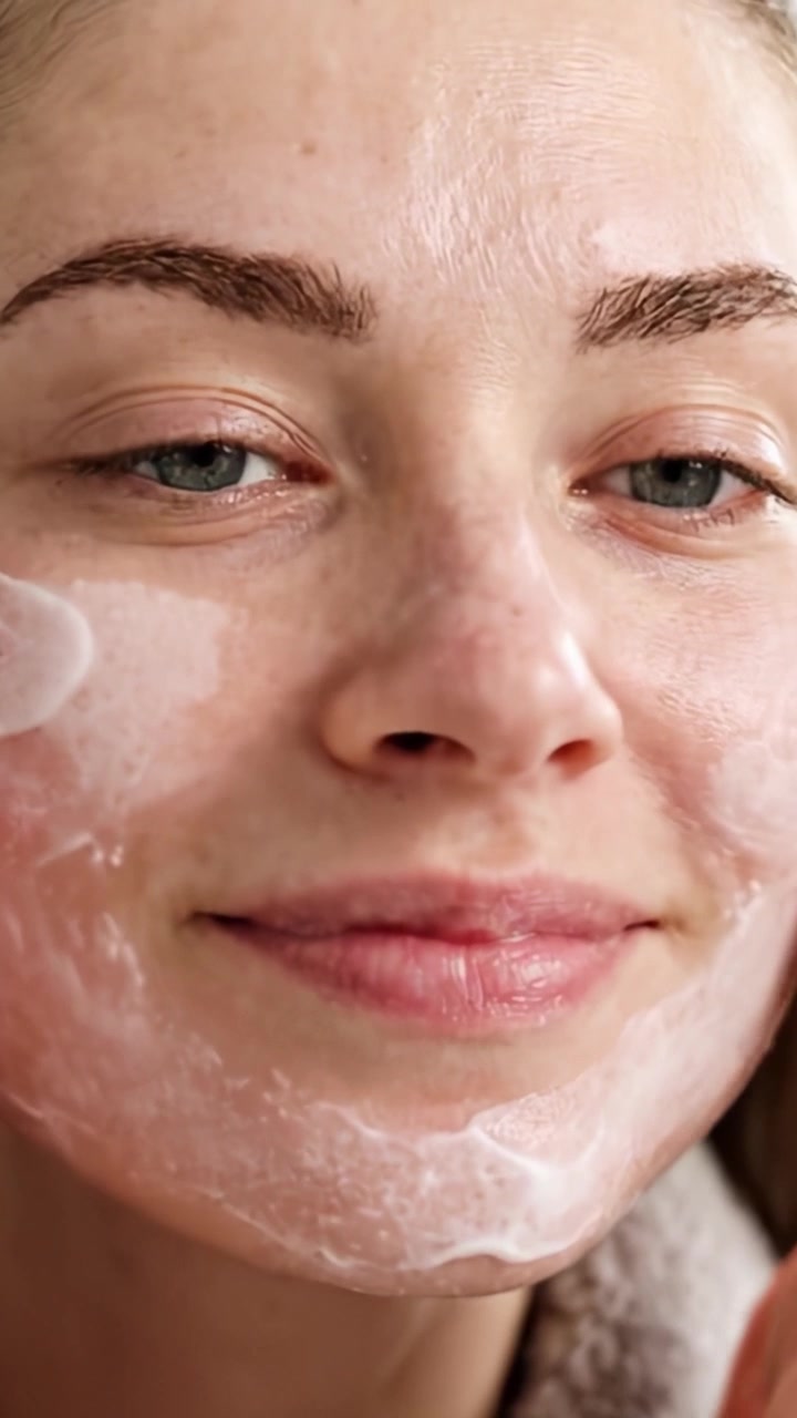 A Close-Up of a Young Woman Applying Cleansing Foam to Her Face, Emphasizing Skincare Routine for a Radiant and Fresh Look Enriched with Nourishing Ingredients