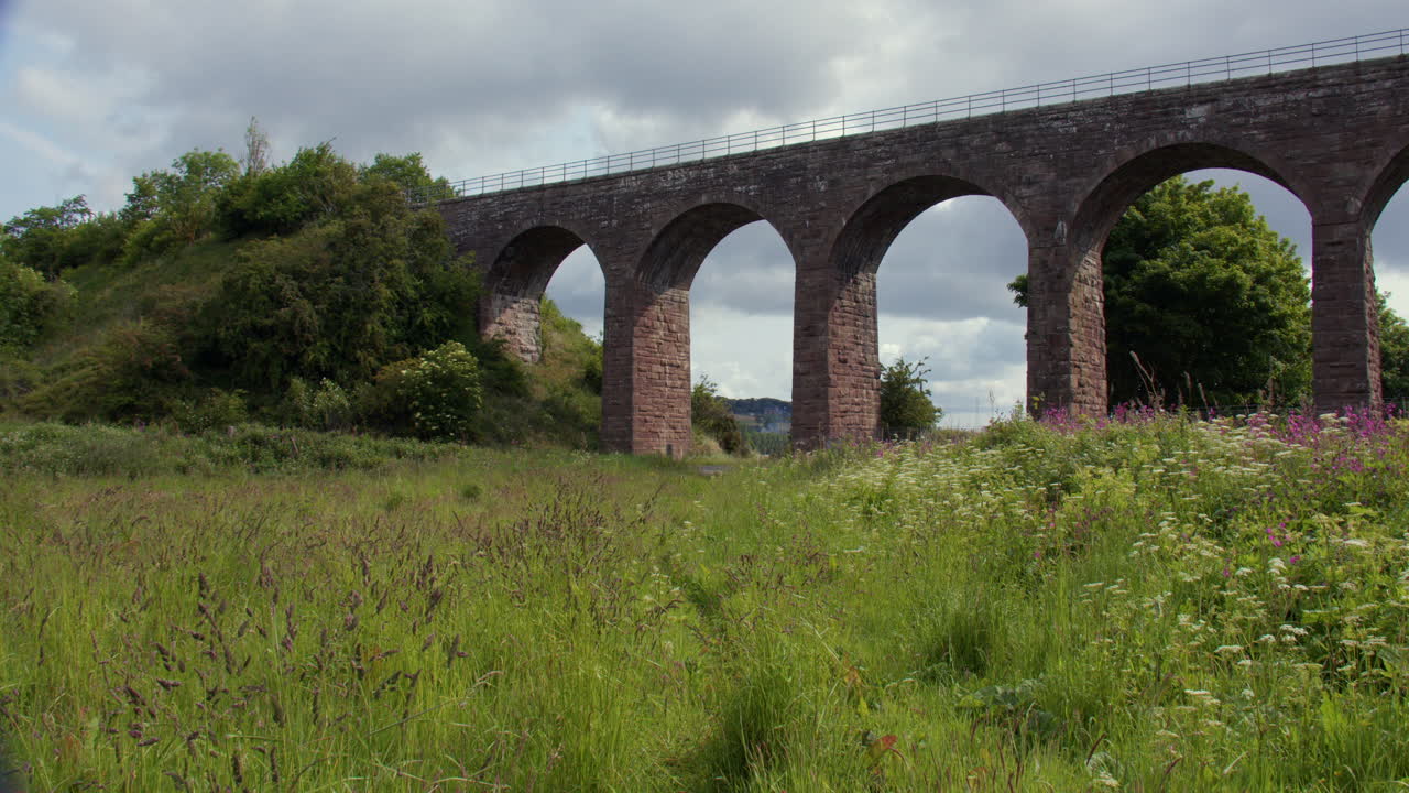 Extra Wide shot of The North Water Viaduct, disused railway viaduct on the north river esk. next to the A92