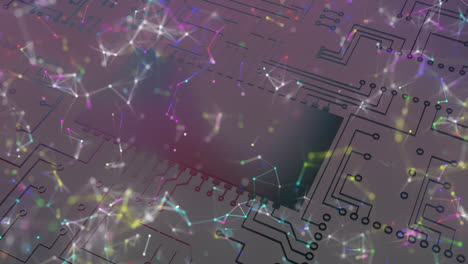 animation of colourful shapes floating over microprocessor connections