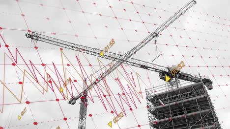 animation of financial data processing over construction site