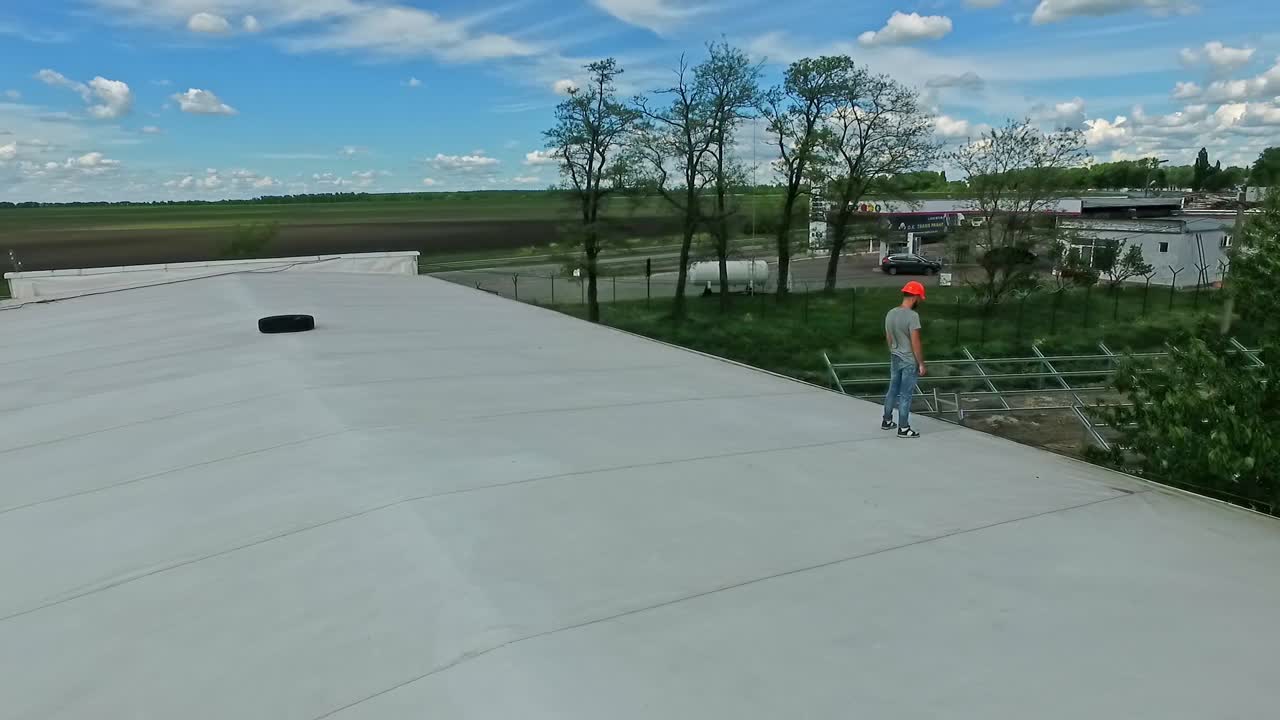 Construction site worker. Construction site shot from above