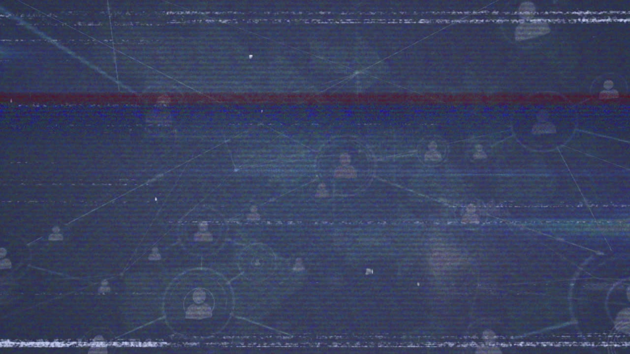 파란색 배경에 프로필 아이콘과 화살표 아이콘의 네트워크에서 고장 효과의 애니메이션