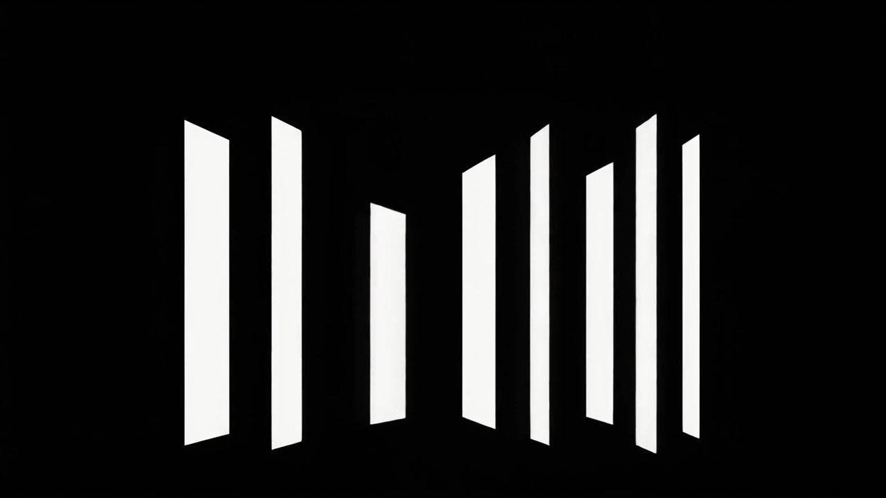 Abstract Animation of Rotating Vertical White Panels on Black Background