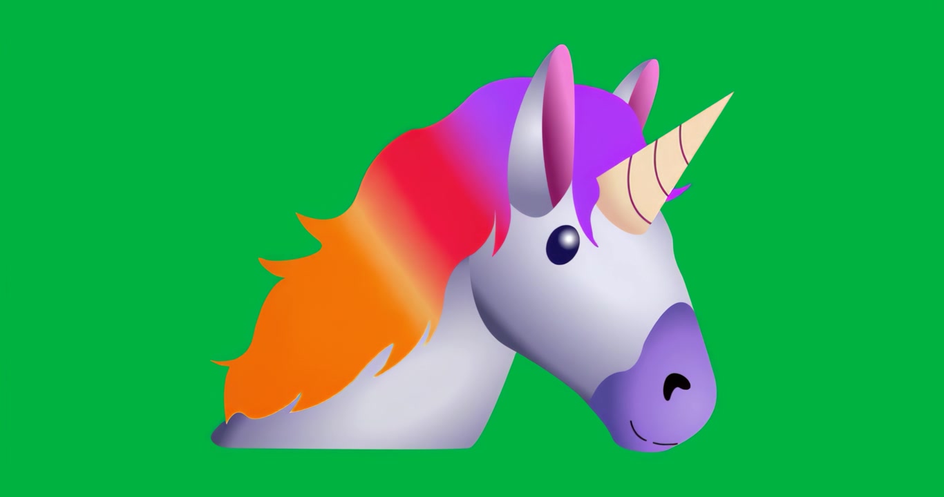 On start, unicorn cycling mane and blinking, showcasing turquoise glow on transparent background
