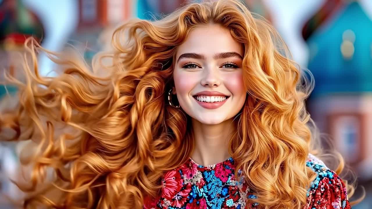 Una mujer con cabello largo y rubio sonriendo a la cámara.