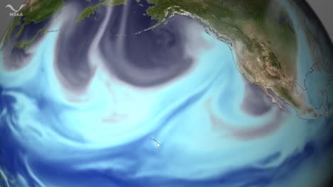 un río de humedad atmosférica se mueve a través del océano pacífico hacia la costa oeste de los estados unidos