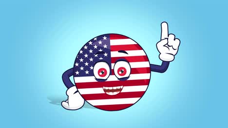 cartoon usa icon flag united states america think and idea with face animation with alpha matte