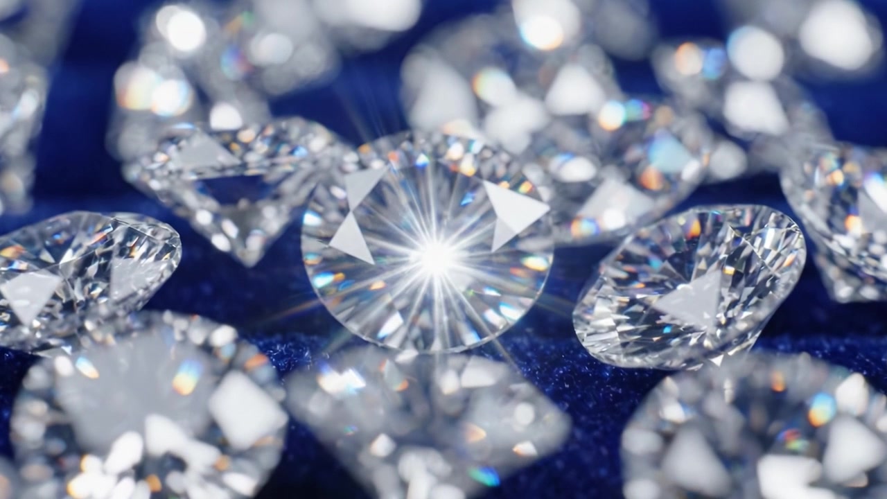 Uma Coleção Brilhante de Diamantes Exibida em um Fundo Azul Profundo, Exibindo Seu Brilho e Radiância em Detalhes Deslumbrantes