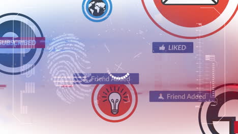 animación de iconos de las redes sociales que caen sobre la interfaz digital