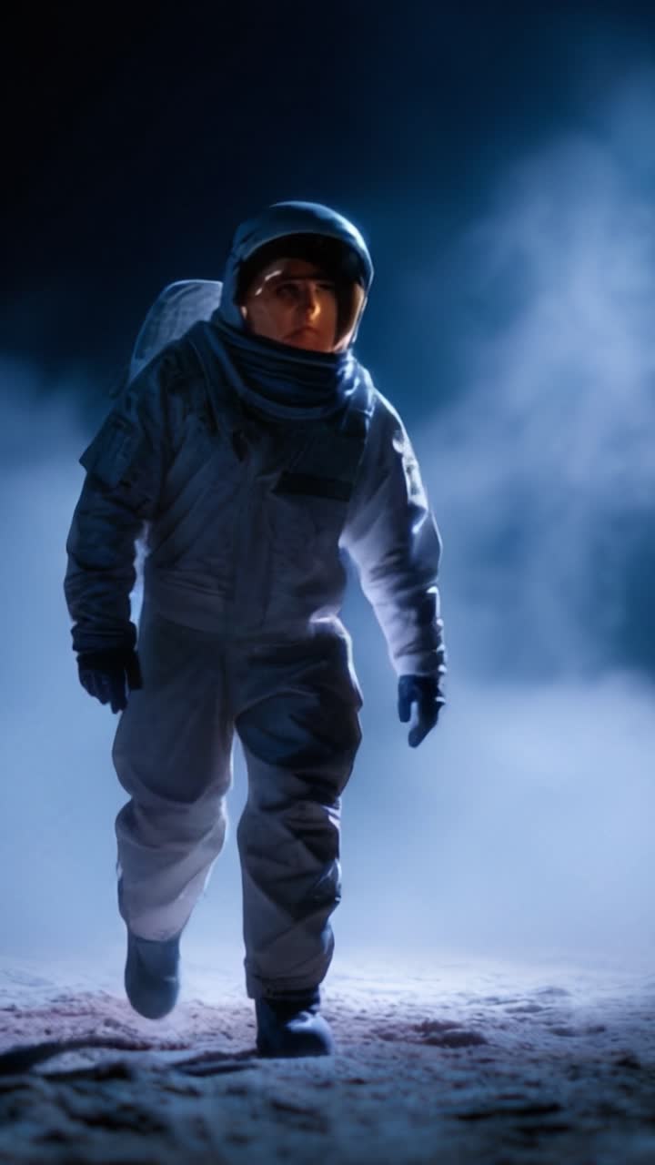 An astronaut walks through a mysterious, fog-filled landscape, showcasing the intrigue of space exploration and the unknown challenges of distant worlds