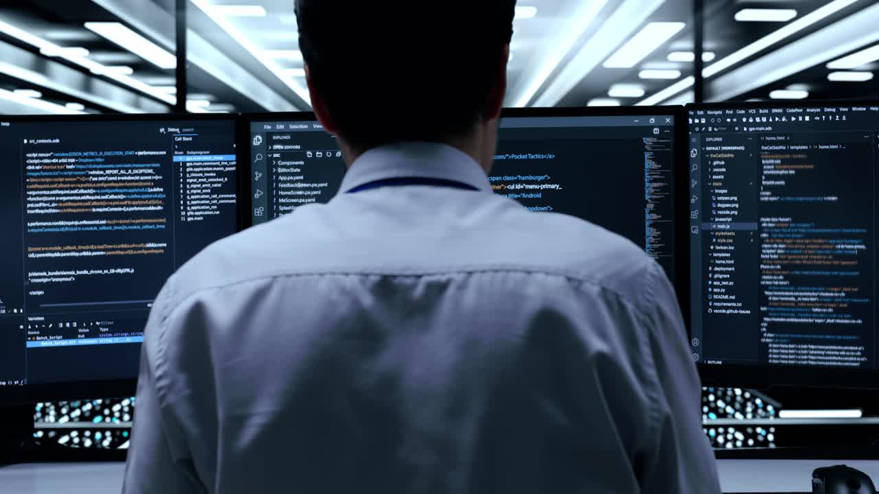 programador celebrando el éxito en una sala de servidores