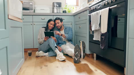 new home, renovation and couple with digital