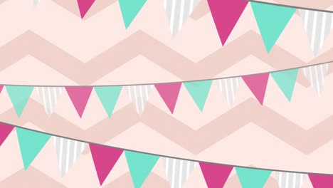 Festive-bunting-ropes-against-zig-zag-pattern-on-brown-background