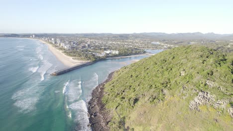 tallebudgera beach, seawall, creek and burleigh head national park in gold coast, queensland, australia