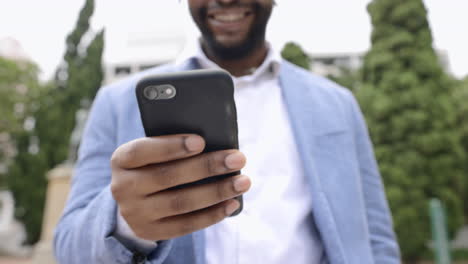 chatting, phone and search with hands of black man