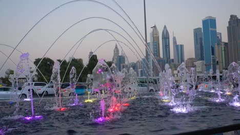 dubai fountain show at dusk