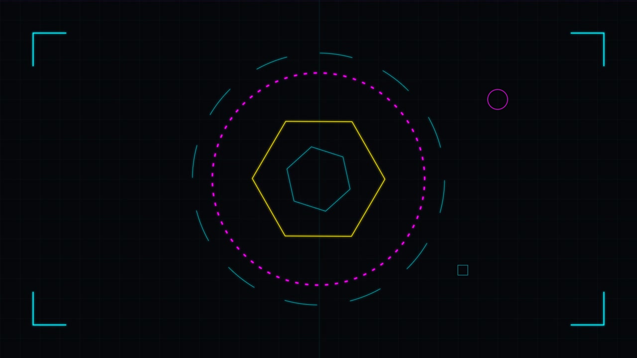 Abstract Digital HUD Interface with Rotating Geometric Shapes