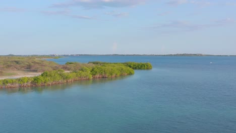 Aerial-forward-over-waters-of-Sabana-Buey-in-Dominican-Republic