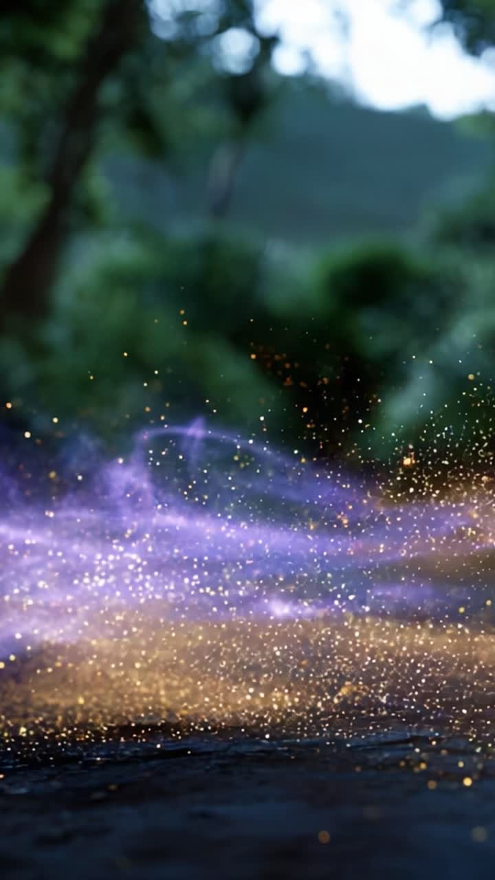A mesmerizing display of vibrant particles and colorful dust dancing in the air, creating a stunning visual effect that captures the beauty and magic of nature's wonders in a serene environment