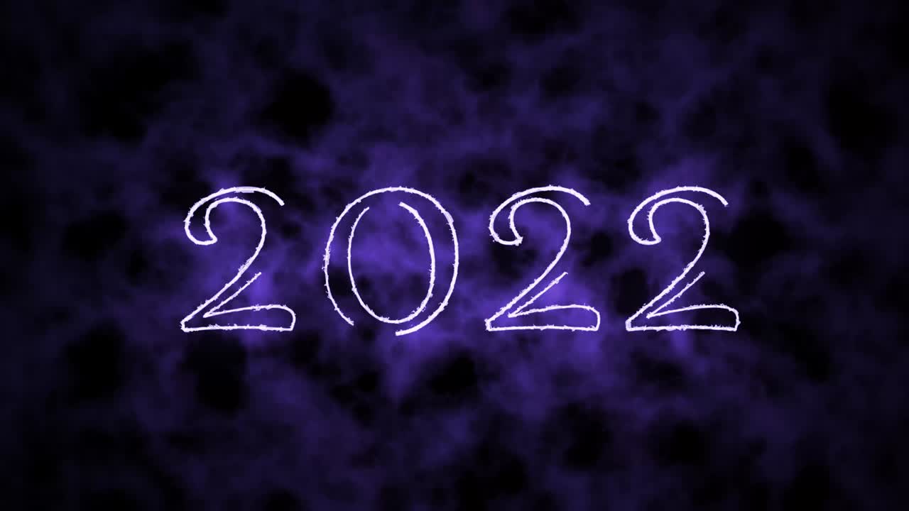 feliz año nuevo. fondo de luz de neón violeta, brillante parpadeante fondo de texto de neón 2022.