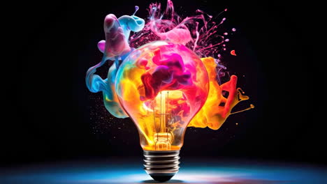 vibrant light bulb with colorful paint splashes