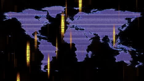 world map with digital data streams animation over dark background